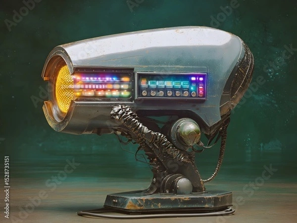 Fototapeta A futuristic retro robot with an array of digital controls and displays