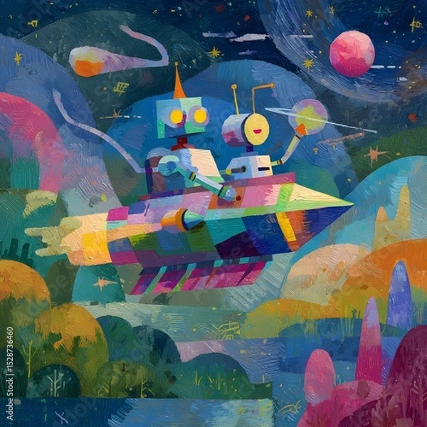 Fototapeta Futuristic spacecraft soaring through a vibrant galactic landscape