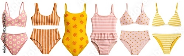 Fototapeta Summer-Inspired Swimsuit Collection with Floral and Striped Patterns