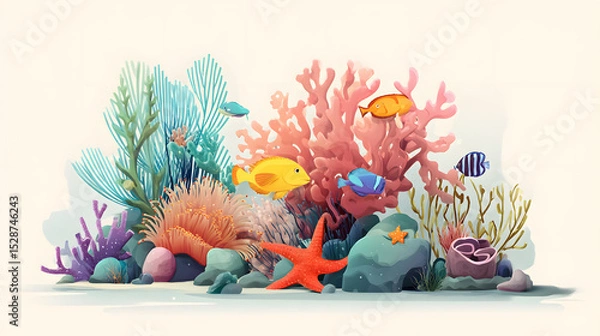 Obraz flat illustration of colorful coral reef tropical
