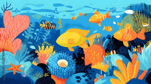 Obraz flat illustration of colorful coral reef tropical