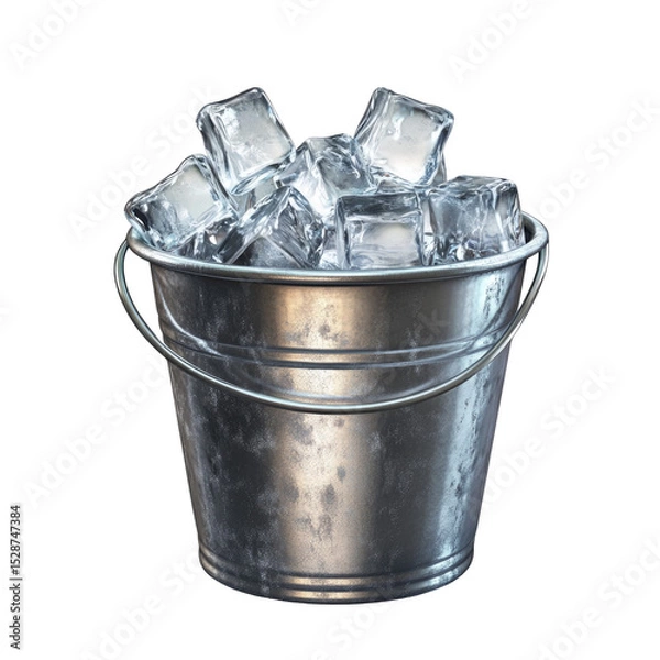 Fototapeta Ice cubes in metal bucket for drinks and chilling beverages cold refreshment concept