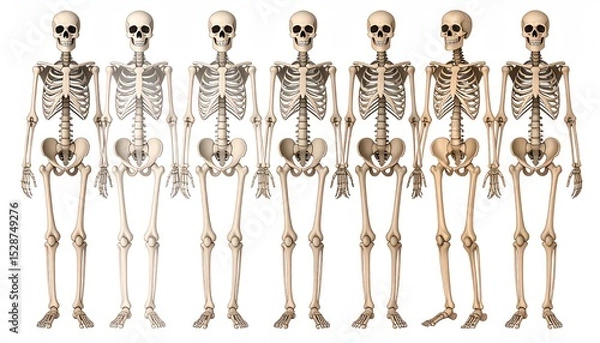 Obraz Group of human skeletons displaying various poses in a strikingly isolated and artistic arrangement for medical use