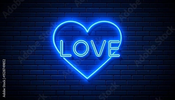 Obraz Eye-catching neon love sign featuring heart imagery set against a dark background ideal for valentine and romantic themes