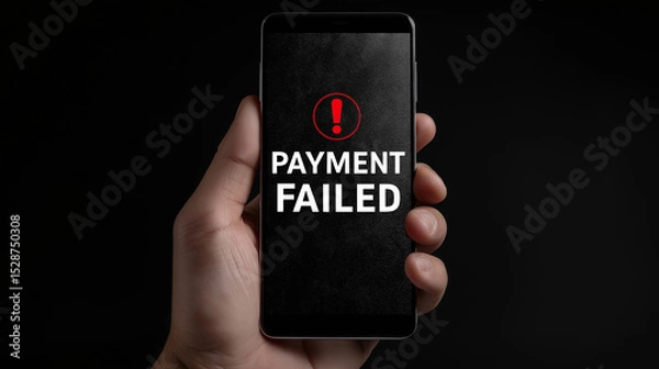 Obraz A person holding a phone displaying a payment failed notification with a red exclamation point icon