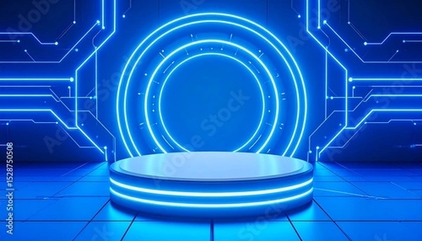 Obraz Enigmatic blue light tunnel with a sci-fi vibe creating an immersive experience in a futuristic environment