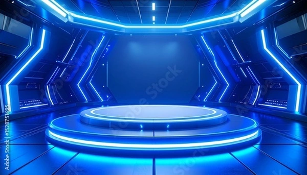 Obraz Sleek futuristic spaceship design with striking blue lights for an impressive sci-fi visualization and concept
