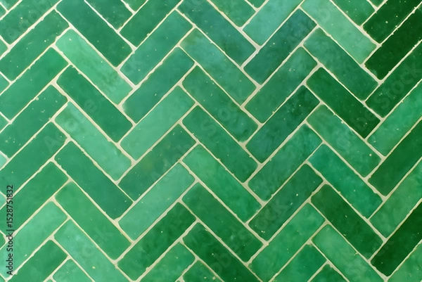 Fototapeta Green herringbone tile pattern background texture for interior design and architecture projects