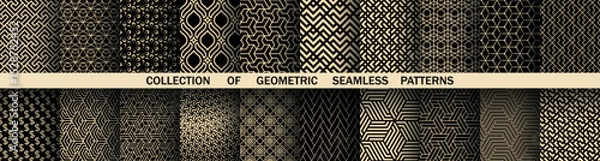 Obraz Geometric set of seamless black and golden patterns. Simple vector graphics