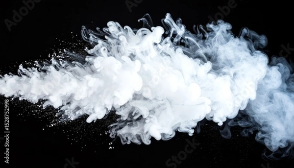 Fototapeta Ethereal white smoke flowing gracefully on a black background for use in creative and abstract visual projects