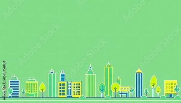 Obraz A set of vibrant green city-themed line icons, perfect for eco-friendly projects,  ecology,  green
