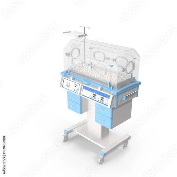 Fototapeta Advanced Neonatal Incubator with Control Panel and Drawers Isolated on Transparent Background