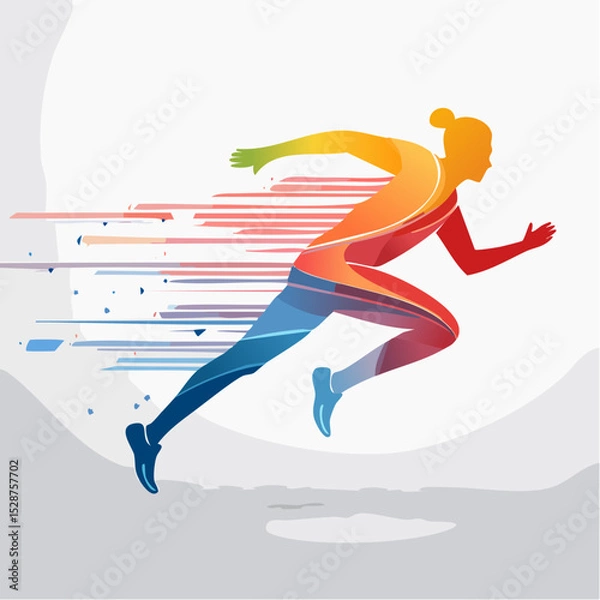 Fototapeta Abstract vector of runner silhouettes layered with gradient trail effects, symbolizing speed and unity, perfect for relay team shirt