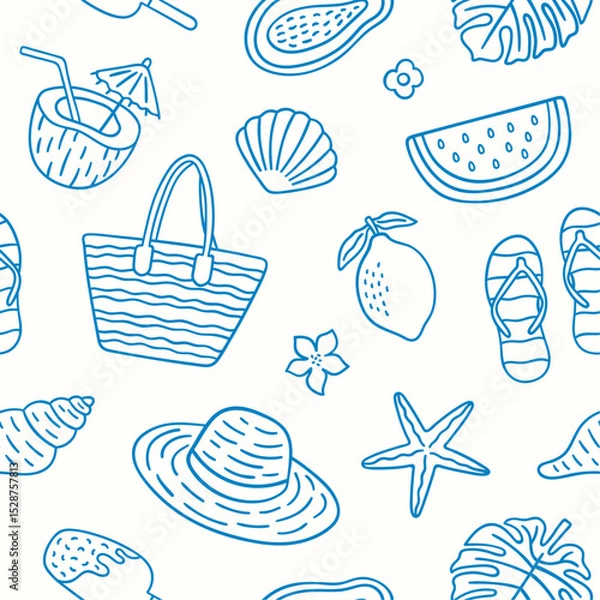 Obraz Seamless pattern with doodle summer vacation beach elements.
