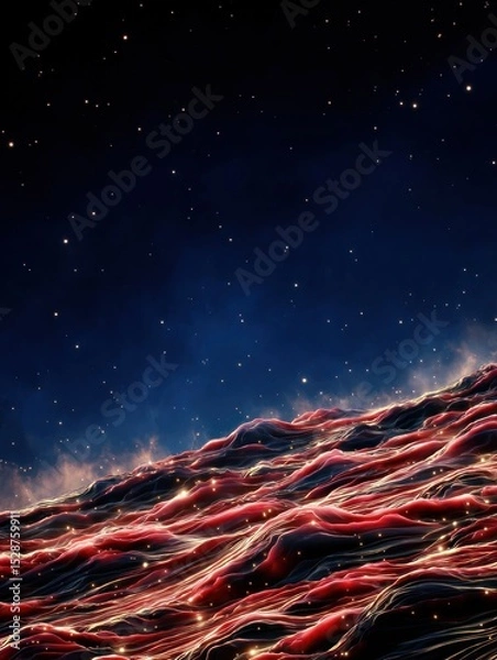 Fototapeta Abstract space landscape with glowing red/orange waves