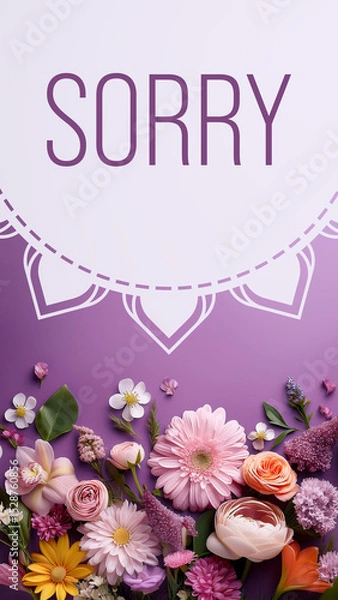 Obraz Sorry Floral Purple Circular White Mandala Vertical Text 