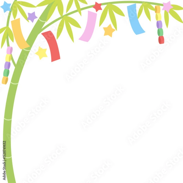 Obraz カラフルな飾りの付いた七夕の短冊のフレーム、メッセージカード、メモ