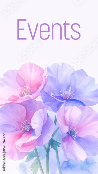 Obraz Events Floral Watercolor Purple Pink Blue Bottom Vertical Text 