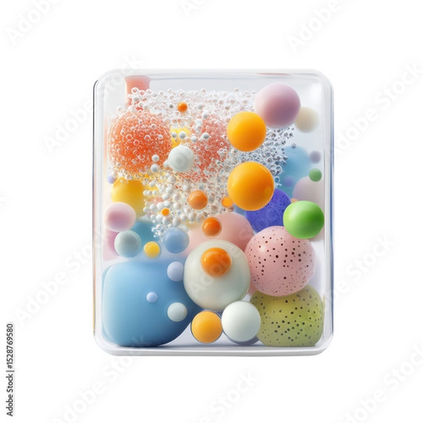 Fototapeta Abstract colorful composition of spheres and bubbles in a transparent container, vibrant shapes and textures