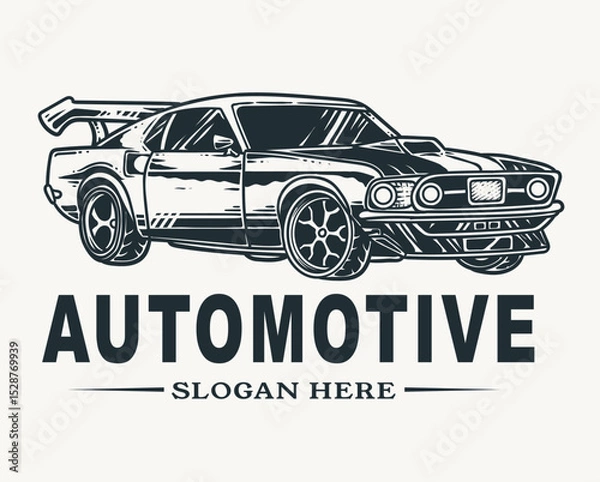 Fototapeta A black and white image of a car with the word Automotive written below it
