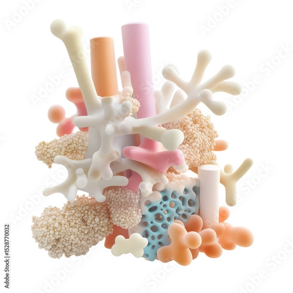 Obraz Colorful Abstract Coral Composition with Shapes in Pastel Tones, Bright Elements, and Organic Forms
