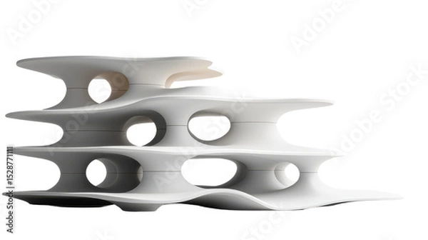 Obraz Abstract Modern White Furniture Design with Organic Shapes and Cut-Outs Ideal for Contemporary Spaces