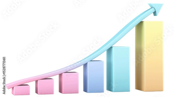 Obraz Colorful Bar Graph Showing Growth and Progress in Business with Arrow Indicating Positive Trend