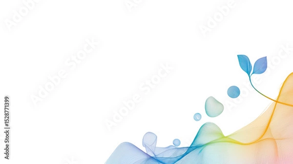 Obraz Elegant abstract wave design with colorful gradients and delicate leaf motifs on a dark background