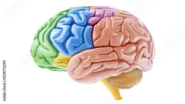 Obraz Colorful Human Brain Anatomy Model with Distinct Regions for Educational and Medical Use in Illustrations