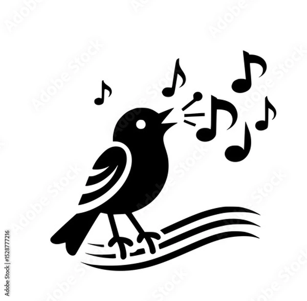 Fototapeta Singing bird with musical notes icon