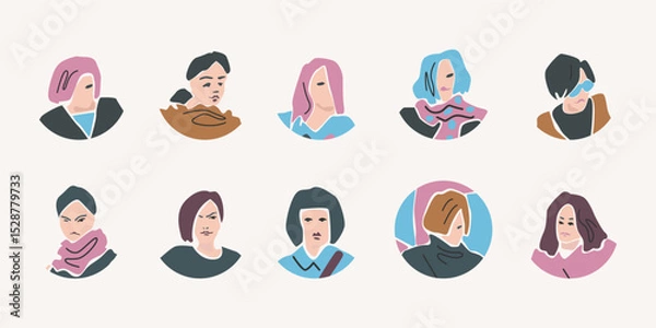 Obraz illustration of girls avatars. Hand-drawn graphics. Isolated on white background