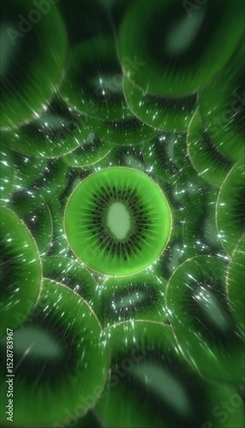 Fototapeta Vibrant kiwi slices in a swirling vortex