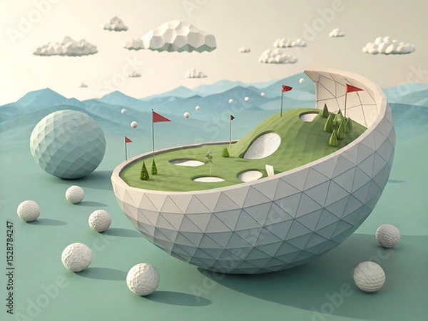 Obraz Abstract 3D Golf World Inside a Sphere