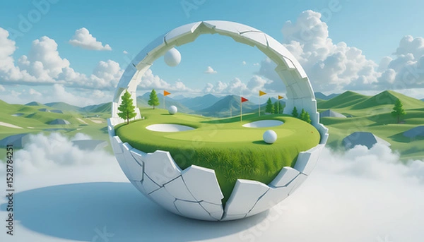 Obraz Abstract 3D Golf World Inside a Sphere