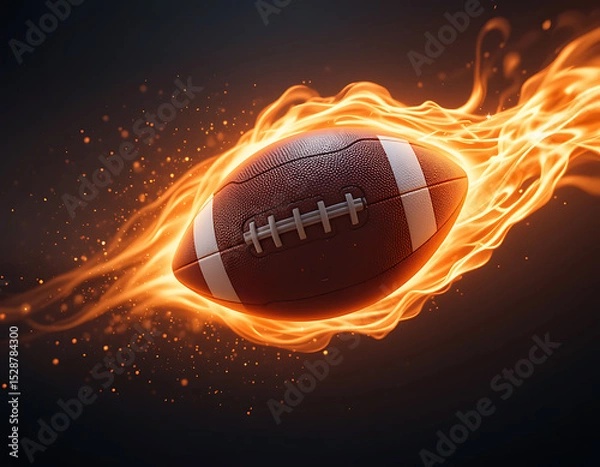 Obraz 3D American Football with Bright Flame Trail – No Logo