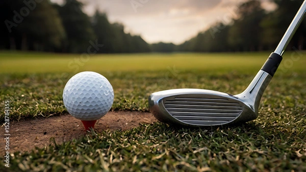 Obraz 3D Golf Ball on Tee with Club – Photorealistic Concept Art