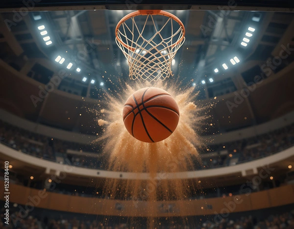 Fototapeta 3D Slow Motion Basketball Flying into Hoop with Motion Blur