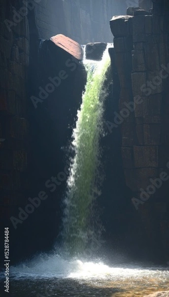 Fototapeta Waterfall cascading down rock face