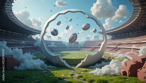 Obraz Futuristic 3D Rugby World in a Cracked Sphere