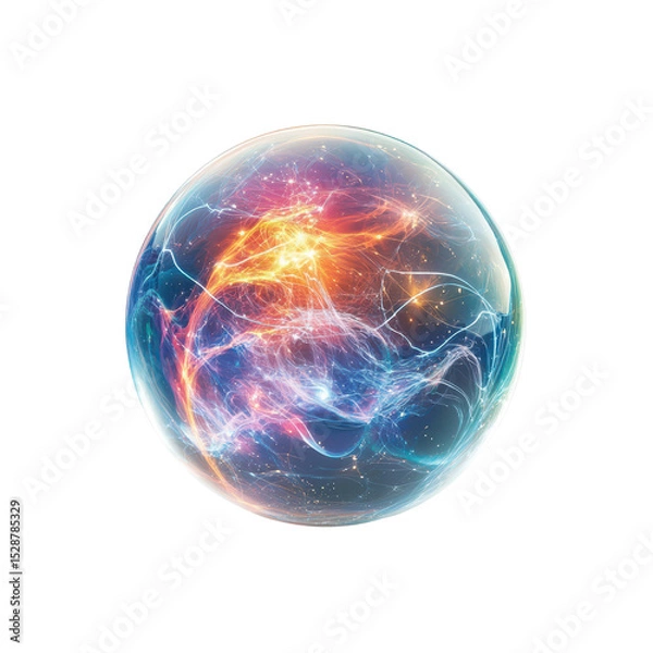 Obraz Colorful Abstract Sphere with Energetic Light Trails in Cosmic Space Background