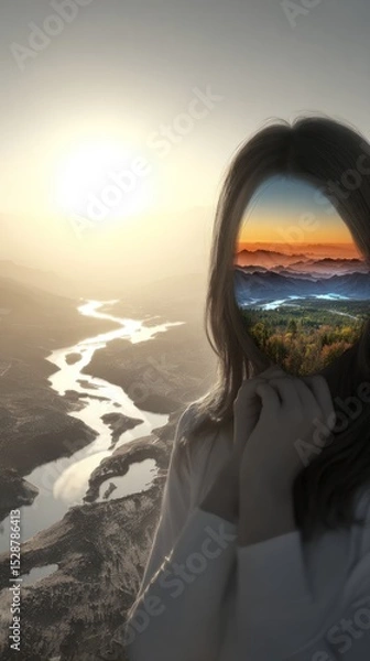 Fototapeta Woman with landscape in her face