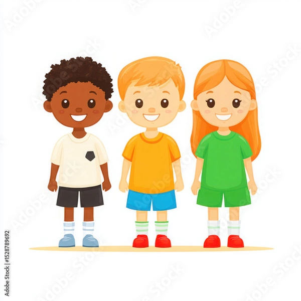 Obraz Happy Children Standing Together in Colorful Sports Outfits with Smiling Faces and Energetic Expressions