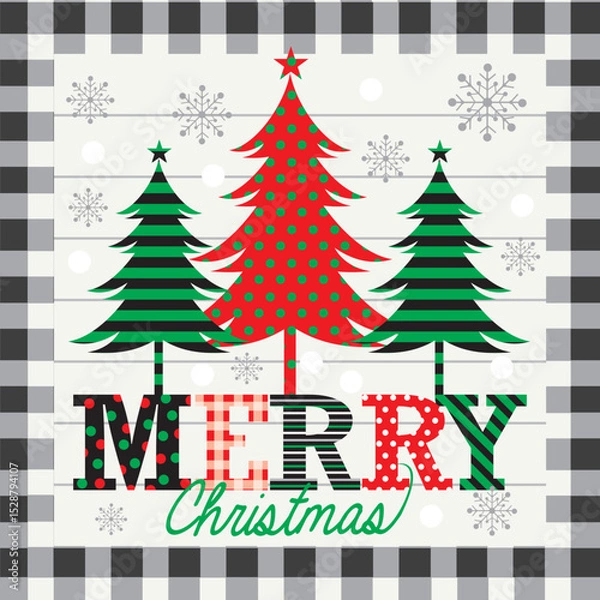 Fototapeta Festive Christmas Trees and Merry Christmas Greeting