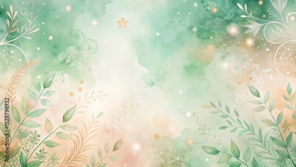 Obraz Enchanted Garden A Serene Watercolor Background with Delicate Botanicals and Sparkling Lights