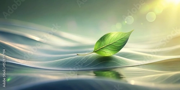 Obraz Serene Leaf Afloat on Gentle Undulating Surface, Symbol of Tranquility and Natural Harmony