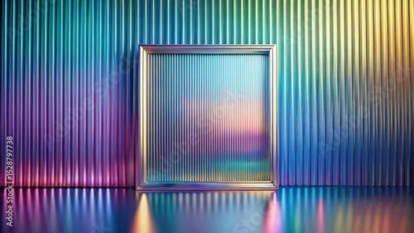 Obraz Reflective Metal Frame Against Iridescent Corrugated Wall