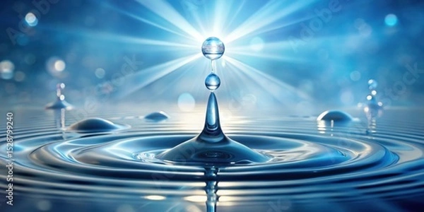 Obraz A single droplet of water impacting a tranquil surface, creating concentric ripples and a radiant glow