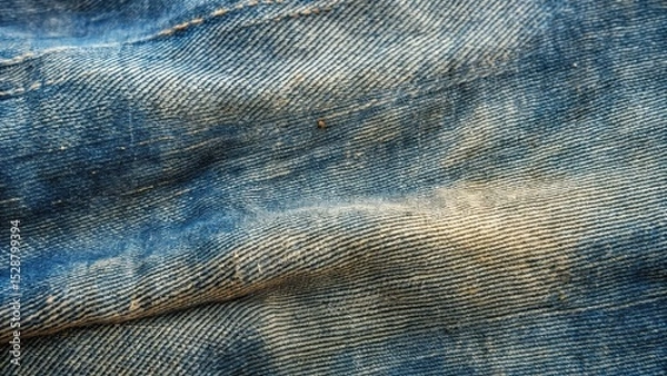 Obraz Detailed Close-Up of Textured Denim Fabric Showing Faded Blue Hues and Subtle Wrinkles