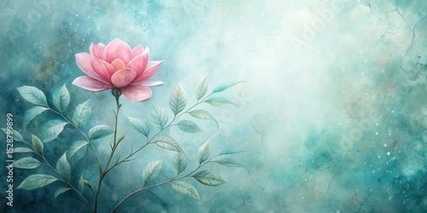Obraz Serene Pink Blossom on a Textured Teal Background, a Delicate Floral Illustration Perfect for Peaceful and Tranquil Designs