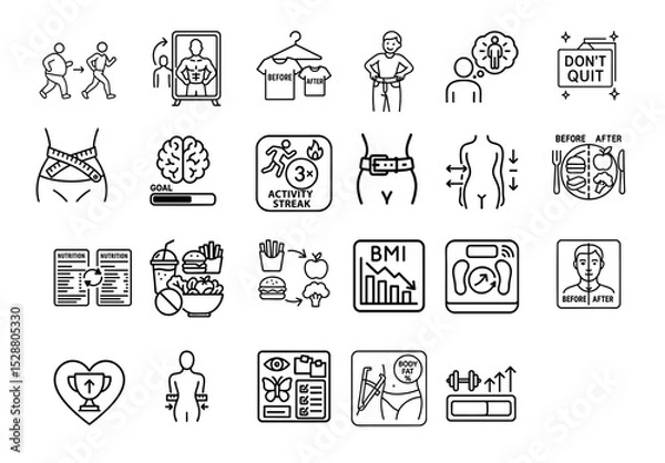Obraz Weight loss transformation concept shown with fitness, diet, and progress icons for motivation
